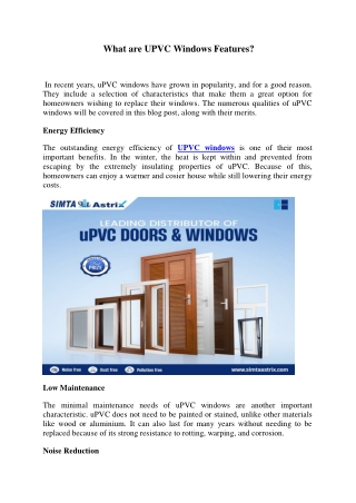 What are UPVC Windows Features ?