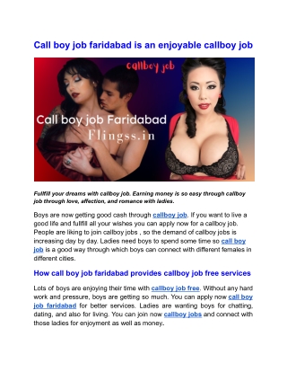 Call boy job faridabad is an enjoyable callboy job