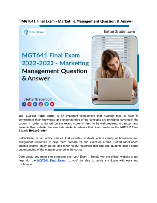 MGT641 Final Exam - Marketing Management Question & Answer