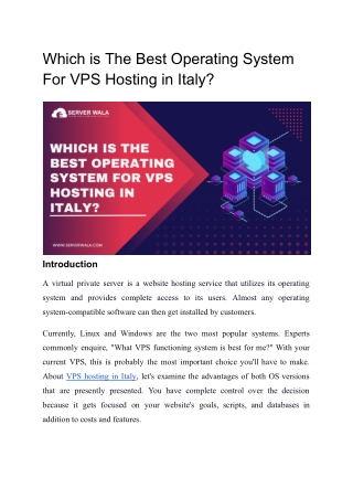 Which is the Best Operating System for VPS Hosting in Italy