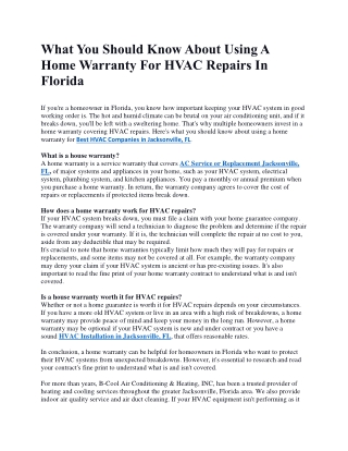 What You Should Know About Using A Home Warranty For HVAC Repairs In Florida