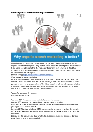 Why Organic Search Marketing Is Better