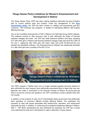 Telugu Desam Party's Initiatives for Women's Empowerment and Development in Nell