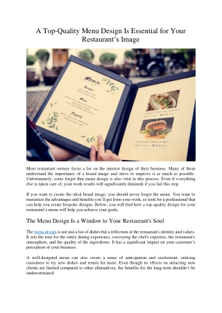 A Top-Quality Menu Design Is Essential for Your Restaurant’s Image