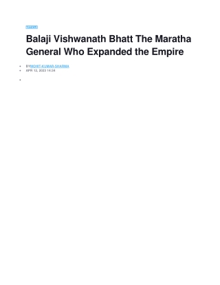 Balaji Vishwanath Bhatt The Maratha General Who Expanded the Empire