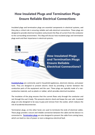 How Insulated Plugs and Termination Plugs Ensure Reliable Electrical Connections