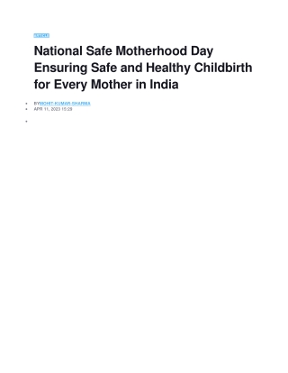 National Safe Motherhood Day Ensuring Safe and Healthy Childbirth for Every Mother in India