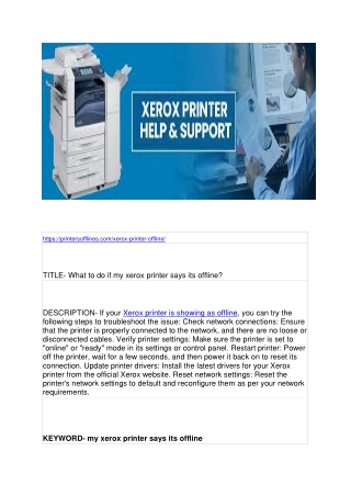 What to do if my xerox printer says its offline?