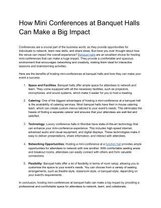 How Mini Conferences at Banquet Halls Can Make a Big Impact