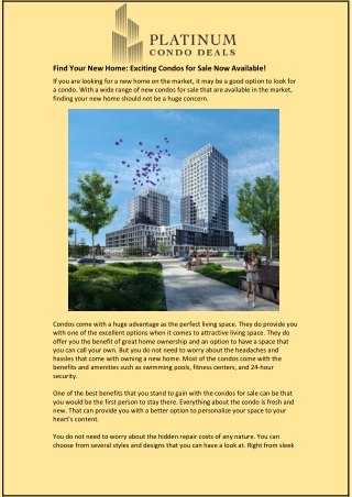 Find Your New Home: Exciting Condos for Sale Now Available!