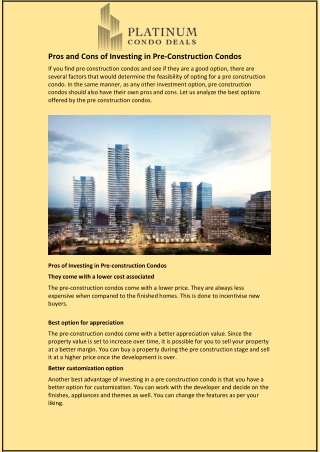 Pros and Cons of Investing in Pre-Construction Condos