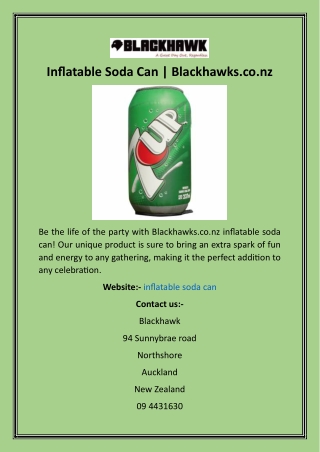 Inflatable Soda Can  Blackhawks.co.nz