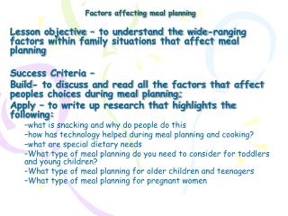 Factors affecting meal planning