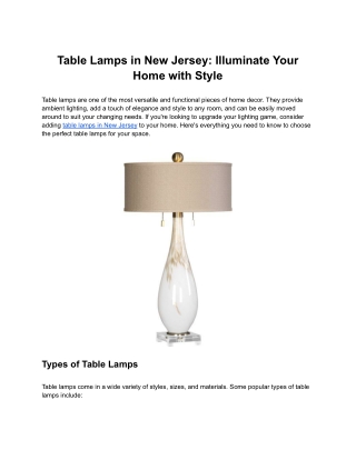 Table Lamps in New Jersey: Illuminate Your Home with Style