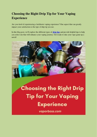 Choosing the Right Drip Tip for Your Vaping Experience