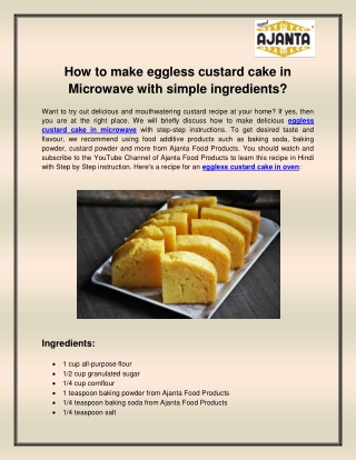 Eggless custard cake in microwave