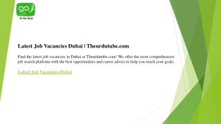 Latest Job Vacancies Dubai  Theurdutube.com