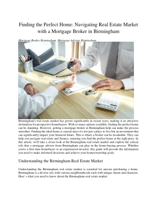 Finding the Perfect Home  Navigating Real Estate Market with a Mortgage Broker in Birmingham