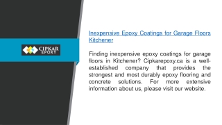 Inexpensive Epoxy Coatings For Garage Floors Kitchener Cipkarepoxy.ca