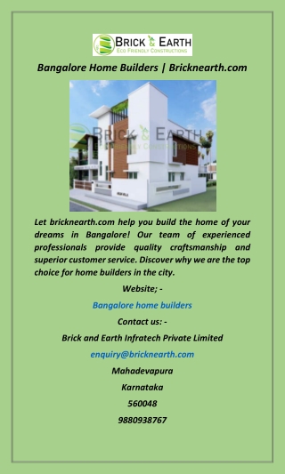 Bangalore Home Builders  Bricknearth