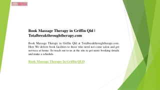 Book Massage Therapy in Griffin Qld  Totalbreakthroughtherapy.com