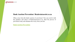 Bank Auction Prevention  Realestateassist.co.za