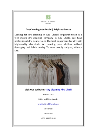 Dry Cleaning Abu Dhabi  Brightnshine.ae