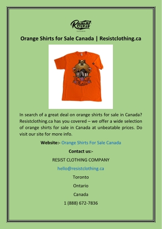 Orange Shirts for Sale Canada  Resistclothing.ca