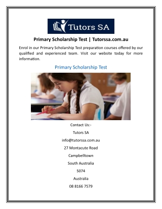 Primary Scholarship Test  Tutorssa.com.au