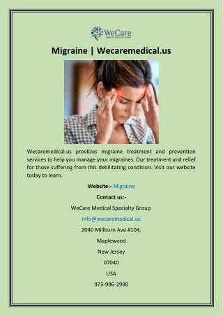 Migraine  Wecaremedical.us