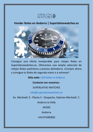 Vender Rolex en Andorra  Superlativewatches.es