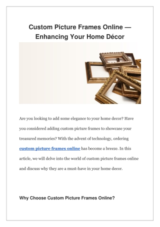 Custom Picture Frames Online — Enhancing Your Home Décor