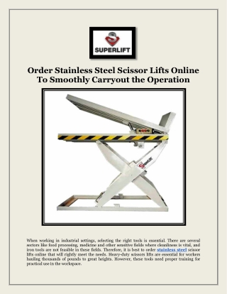 Order Stainless Steel Scissor Lifts Online To Smoothly Carryout the Operation