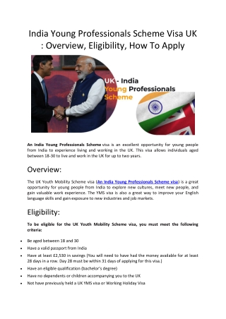 India Young Professionals Scheme Visa UK  Overview, Eligibility, How To Apply
