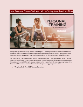 How Personal Fitness Trainers Help In Saving Your Precious Time