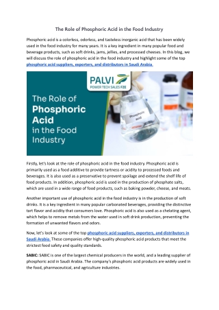 The Role of Phosphoric Acid in the Food Industry