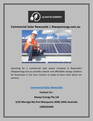 Commercial Solar Newcastle | Alwaysenergy.com.au