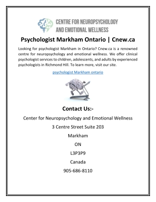 Psychologist Markham Ontario | Cnew.ca