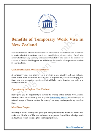 Benefits of Temporary Work Visa in New Zealand