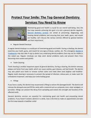 Protect Your Smile The Top General Dentistry Services You Need to Know