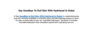 Say Goodbye To Dull Skin With Hydrfacial In Dubai