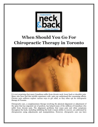 When Should You Go For Chiropractic Therapy in Toronto