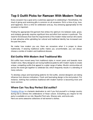 Top 5 Outfit Picks for Ramzan With Modern Twist