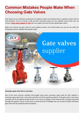 Common Mistakes People Make When Choosing Gate Valves