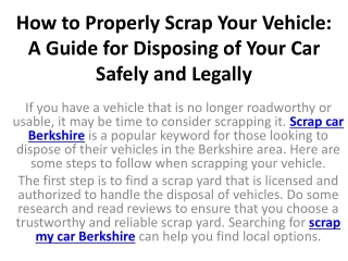 How to Properly Scrap Your Vehicle A Guide for Disposing of Your Car Safely and Legally