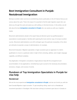 Best Immigration Consultant in Punjab- Nestabroad