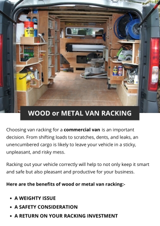 WOOD or METAL VAN RACKING