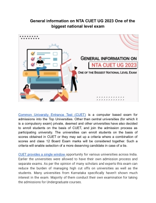 General information on NTA CUET UG 2023 One of the biggest national level exam