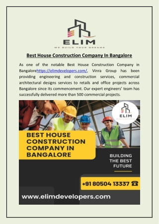 Best House Construction Company In Bangalore