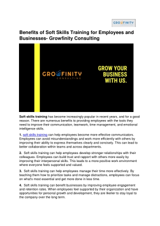Benefits of Soft Skills Training for Employees and Businesses- Growfinity Consulting
